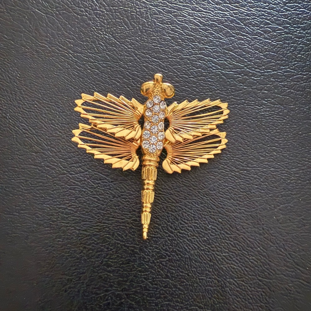 Monet Elegant Gold Dragonfly Brooch with Crystal Accents